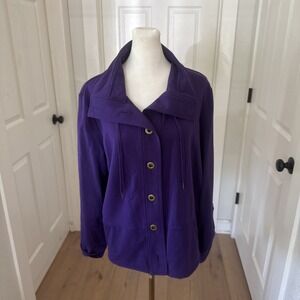 Ruby Rd Sz M‎ Purple French Terry Button Jacket Top Casual Resort Comfy Stretchy